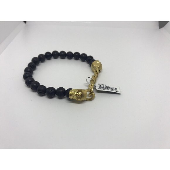 BRAND NEW! Inox Men's black woven leather bracelet with Gold skull clasps - Picture 2 of 5